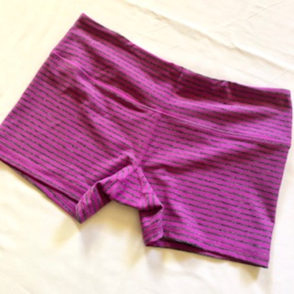 SCORPIO SOL Pink and Gray Striped Yoga Shorts